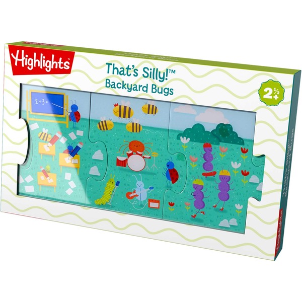 Highlights by HABA - That's Silly! Backyard Bugs 9 Piece Jumbo Floor Puzzle with Interchangeable Pieces