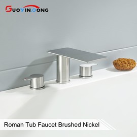 GUOYINDONG Roman Tub Faucet, Brushed Nickel 3 Hole Waterfall Bathtub Faucet High Flow 2 Handle Bath Tub Faucet Set wtih Long Spout