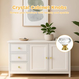 DEELF 26 Packs Kitchen Cabinet Knobs, 30 mm Crystal Cabinet Knobs Diamond Dresser Handle Drawer Pulls, Dresser Knobs for Cabinets and Drawers, Gold Base