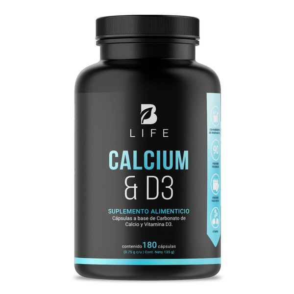 Calcio 600mg + D3 400 UI de 180 cápsulas. Ingredientes