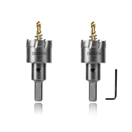 TCT Hole Saw Set, 2-Pack of 1" (25mm) Heavy Duty Tungsten Carbide Tipped Hole Cutters for Stainless Steel Mild Steel Copper Iron Brass Plastic and more, with Titanium-Plated Pilot Drill Bits