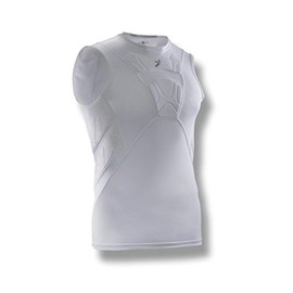 Storelli BodyShield Sleeveless Undershirt | Protective Soccer Base Layer | Lightweight Compression Top | Padded Chest and Rib Protection | White | Youth Small