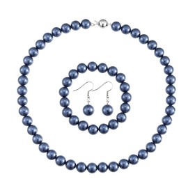 LUREME® Fashion Style Pearl Elastic Necklace Bracelet Dangle Earring Set(09000649) (Blue)