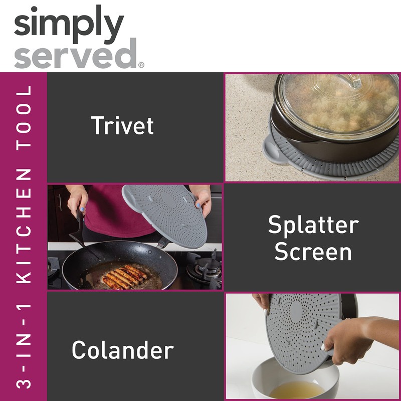 Simply Served Silicone Splatter Screen, Multi-Use Kitchen Tool, Protect Stovetop