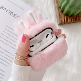 Guppy Compatible with AirPods Pro2 Furry Bunny Case Girls 3D Cartoon Cute Rabbit Ears Plush Fluffy Warm Carrying Case Soft Protective Case Cover Accessories for AirPods Pro2 2022 Pink