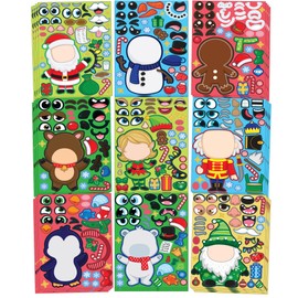 JOYIN 36 Pcs Christmas Make A Face Sticker Sheet, Christmas Make Your Own Arts & Crafts with Santa santa, Gnome, Reindeer, Snowman,Christmas Mix & Match Gifts for Kids School Activities Party Supplies
