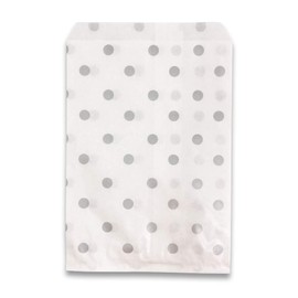 888 Display USA, Inc 100 pcs of 8 1/2” x 11” Silver Polka Dot/White Paper Gift Bags – Shopping/Sales/Tote Bags