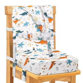 Toddler Booster Seat for Dining Chair, 5 Point Buckle Stronger Security 2Pcs PU Waterproof Easy Cleaning Kids Booster Seat Dining, Adjustable Seat Belts & Non-Slip Bottom (White)