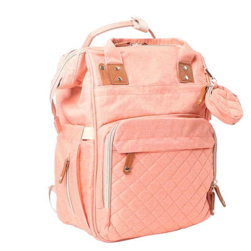 Pink Diaper Bag Backpack Multi Compartment Waterproof Large Capacity Travel
