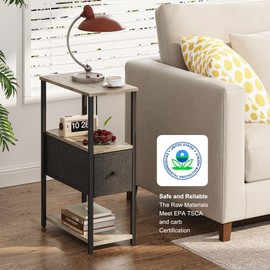 TUTOTAK Set of 2 Small Narrow End Table, Side Table, Nightstand with Cloth Drawer, Couch Table, for Living Room, Bedroom, Bedside, Greige TB01BG057