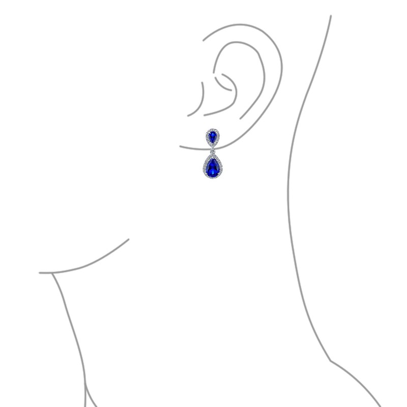 Royal Blue Teardrop CZ Clip On Dangle Pear Shape Drop