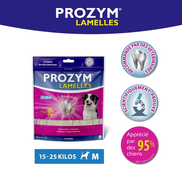 Prozym 15 Strips for Dogs – Dental Chew Care – No. 1 at Veterinarians – Fresh Breath – Anti-Tartar – Anti-Plaque – Healthy Gums (M)