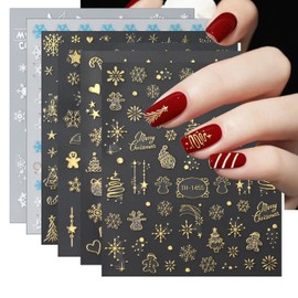 6Sheets Christmas Nail Art Stickers 3D Self-Adhesive Nail Decals Gold Snowflake Snowman Elk Christmas Tree Nail Design Sticker Shiny Metallic Nail Art Supplies for Women DIY Xmas Manicure Accessories
