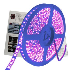 Smile Panda 2835 High Brightness Picat LED Tape Light, 16.4 ft (5 m), Waterproof, 12V, Purple, Black Base, High Density 2835, 600 Rungs, Thick and Long Ended Wire