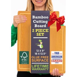 Extra Large Bamboo Cutting Board Set of 2 – Wood Cutting Boards for Kitchen with Glue-Free Surface™ & Juice Groove – Non-Toxic Wooden Chopping Boards, FSC-Certified, Durable Carving Boards - Rectangle