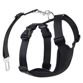 MASCRETTA Arnés para Perro con Correa de Cinturon para Auto. Arnés de Mascota para Coche. Disponible en 3 tamaños S M y L. (S, Negro)