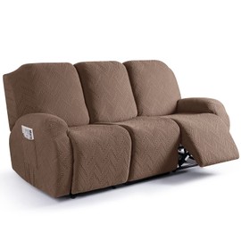 Ruaozz Recliner Sofa Covers Recliner Chair Covers Couch Covers for Reclining Couches with Pockets Washable Furniture Protector with Elastic Bottom (3 Seater, Brown)