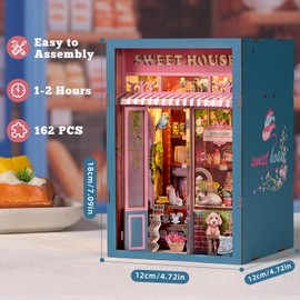 ETKVR ETKVR Book Nook Kit, DIY Dollhouse Kit Bookend Booknook, 3D Puzzle Model, Miniature House Kit with LED Light and Dust Cover - Sweet House
