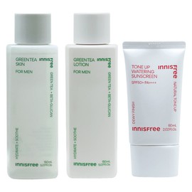 Innisfree Green Tea for Men 2-piece set (skin + lotion) + Tone-up watering sunscreen / 이니스프리 그린티 포맨 2종구성(스킨+로션)+톤업 워터링 선스크린