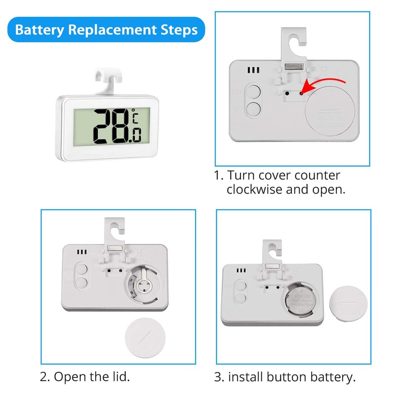 Digital Refrigerator Thermometer, Thermometer Refrigerator with LCD Display and Frost