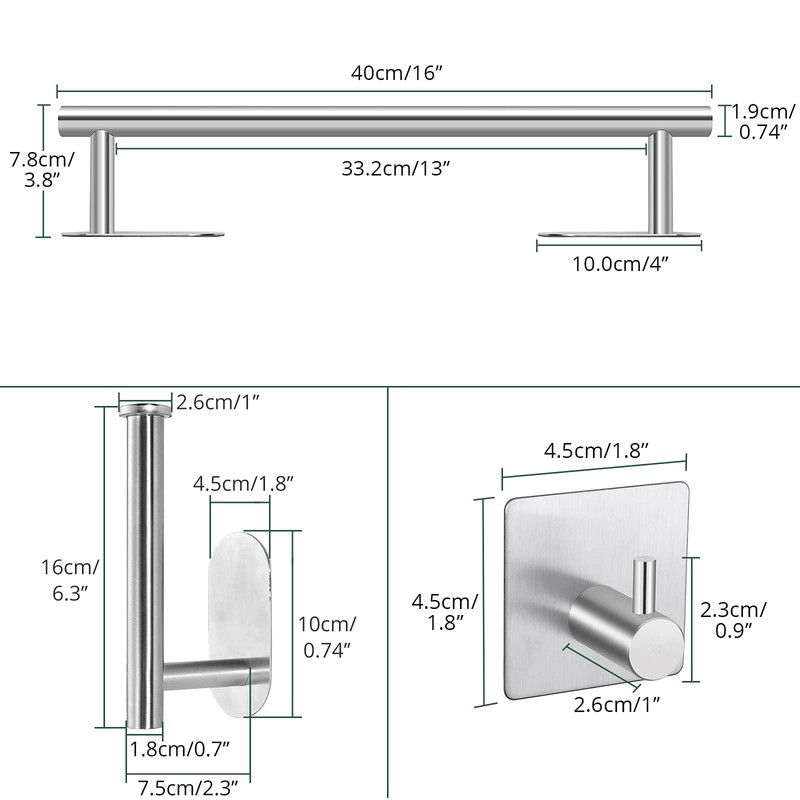 Self Adhesive Towel Bar, JiGiU Bathroom Hardware Set Include 16-Inch