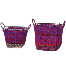 CosmoLiving by Cosmopolitan Cotton Fabric Handmade Decorative and Functional Storage Basket Basket Organizer with Handles, Set of 2 Basket for Storage 16", 14"H, Multi Colored