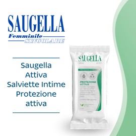 Saugella Attiva, Salviettine Intime Antibatteriche, pH 3.5, con Estratto di Timo, ottimo Post Parto, in Gravidanza, Durante il Ciclo Mestruale, in Palestra o in Viaggio, 15 Salviette Monouso