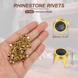 PATIKIL 6mm Rhinestone Stud, 70 Sets Metal Claw Beads Nailhead Rivet Decorative Refills Rivet for Leather Crafting for Decor Repair Clothing Belts Bags Shoes, Black Gold Tone