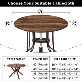 Kamoor Farmhouse Round Fitted Tablecloth with Elastic Edge Wooden Brown Outdoor Tablecloth Waterproof Table Cover for Picnic Dinner Party Decor Fits 48-52" Diameter Round Tables