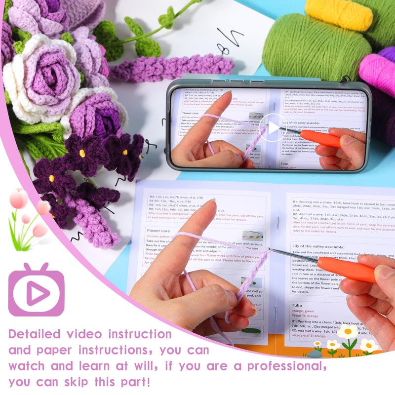 JUAYING Crochet Kits for Beginners Adults, Flower Beginners Crochet Kit,