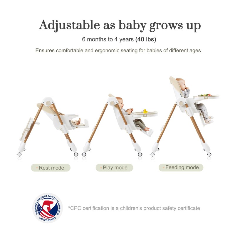 Mallify Foldable High Chairs for Babies and Toddlers, 3-in-1 Convertible