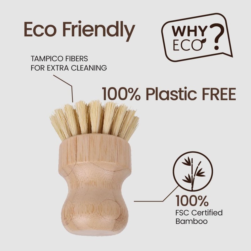 White Magic Eco Basics Plastic Free Pot Brush,Brown