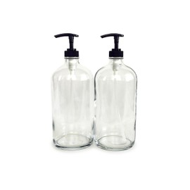 Vivaplex, 2, Large, 32 oz, Empty, Clear Glass Bottles with Black Lotion Pumps