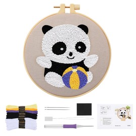 GlasFlength Panda Punch Needle Embroidery Starter Kit, Punch Needle Embroidery Set with Fabric Threads Threading Aid Patterns and Instructions Handmade Set Starter Kits for Beginners for Children