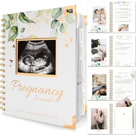 Diario de embarazo para regalos de madres primerizas - Libro de recuerdos de embarazo de tapa dura de 90 páginas, hermoso y lindo recuerdo de libro para bebé, álbum de recortes de ultrasonido para