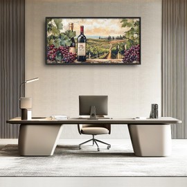 Wine Large Wall Art for Living Room, Large Kitchen Canvas Wall Decor, Vintage Grapes Canvas Pictures Framed Painting, Modern Artwork for Bathroom Bedroom Office 60L'' × 30W''
