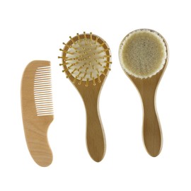 Beavorty Baby Hair Brush Suit Newborn Hair Comb Wooden Hair Brush Wool Scalp Care Comb Promote Baby Hair Growth