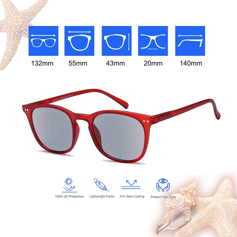 Newvision® NV1126-SG +3.00 Pre-Assembled Glasses with Dark Lenses Red