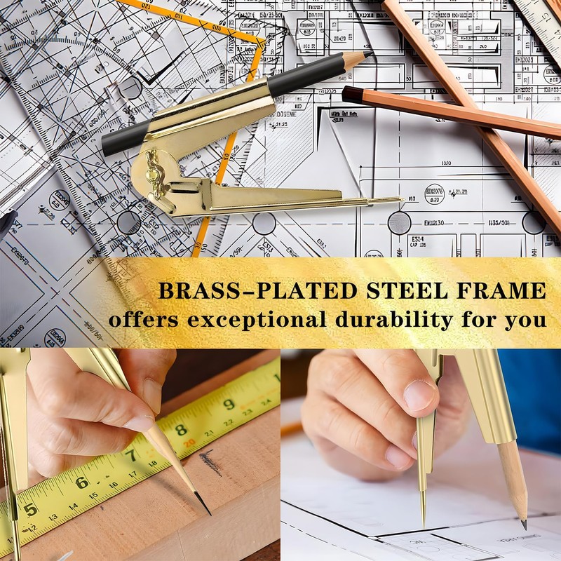 Scribe Tool,Geometry Compass Scriber Tool,Gold Carpenters Tools Scribing Compass,Drawing Scribing
