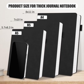 UIRIO Lined Journal Notebook - A5 Thick 360 Pages Wide Ruled Paper - Hardcover Leather Journal for Women, Men - Notebooks for Work, Writing, School (Black)