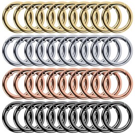 Pavlleen Pack of 40 Round Carabiner Keyrings, Round Carabiner Hook, 26 mm Carabiner Hook, Small, Stainless Steel Spring Clasp, Split Ring Press Stud Clip, for Keychain, Purse