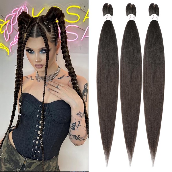 Easy Braid Pre-Stretched Braids Extensions, 20 Inches/51 cm, 3 Packs Hair for Braiding, Synthetic Hair for Braiding, Braids Braid Extensions (20 Inches, 4#)