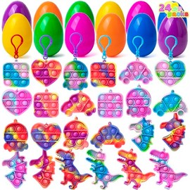 JOYIN 24 huevos de Pascua prellenados con llavero de empuje para fiesta temática de Pascua, burbujas para apretar para aliviar el estrés para la caza de huevos de Pascua, intercambio de aula y suministros de premios de juego