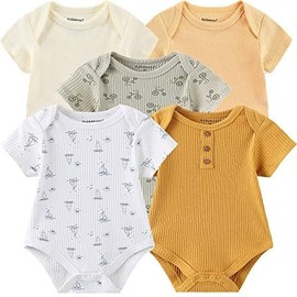 Kiddiezoom Newborn Baby Unisex Cotton Bodysuits Baby Gift 5-Pack Baby Clothes