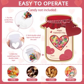 Koncci Valentines Day Cards for Kids School - 50 Pack Mason Jar Happy Valentine's Day Card Bulk, Funny Valentine Exchange Cards for Boys Girls Toddler School Class Classroom Party Favors (Candy Not Included)