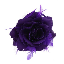 Zac's Alter Ego Glitter Hair Rose with Feathers on Clip, Elastic & Brooch Pin