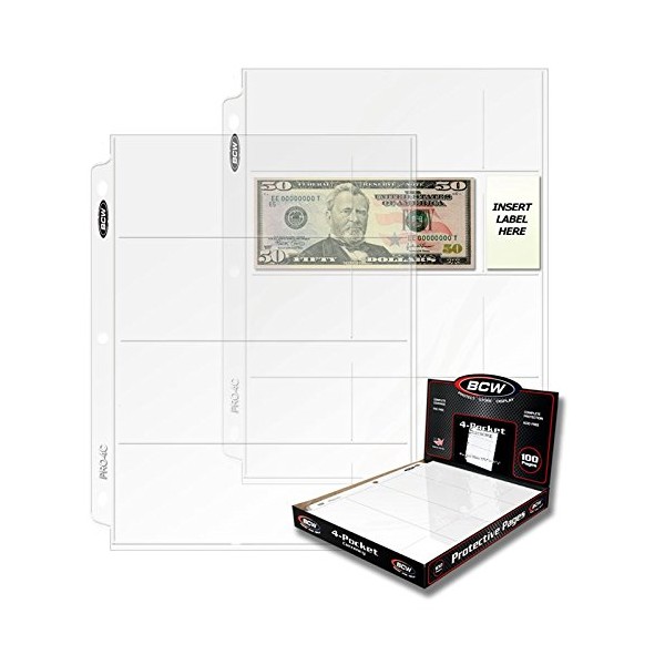 BCW PRO 4-POCKET CURRENCY PAGE (300 CT. BOX)