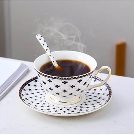 Porlien Royal Blue Star-night Porcelain 7-ounce Teacup and Saucer Set with 6-inch Coffee Spoon