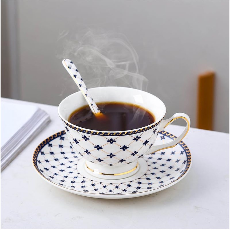 Porlien Royal Blue Star-night Porcelain 7-ounce Teacup and Saucer Set