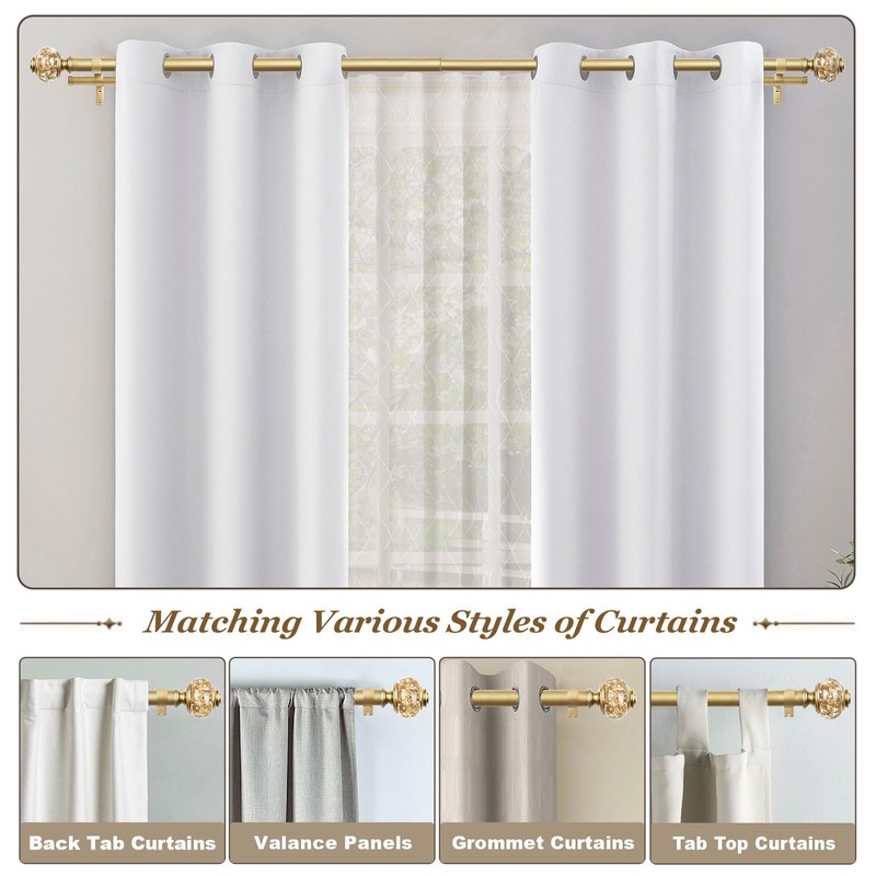 1 Inch Gold Double Curtain Rods for Windows 120 to